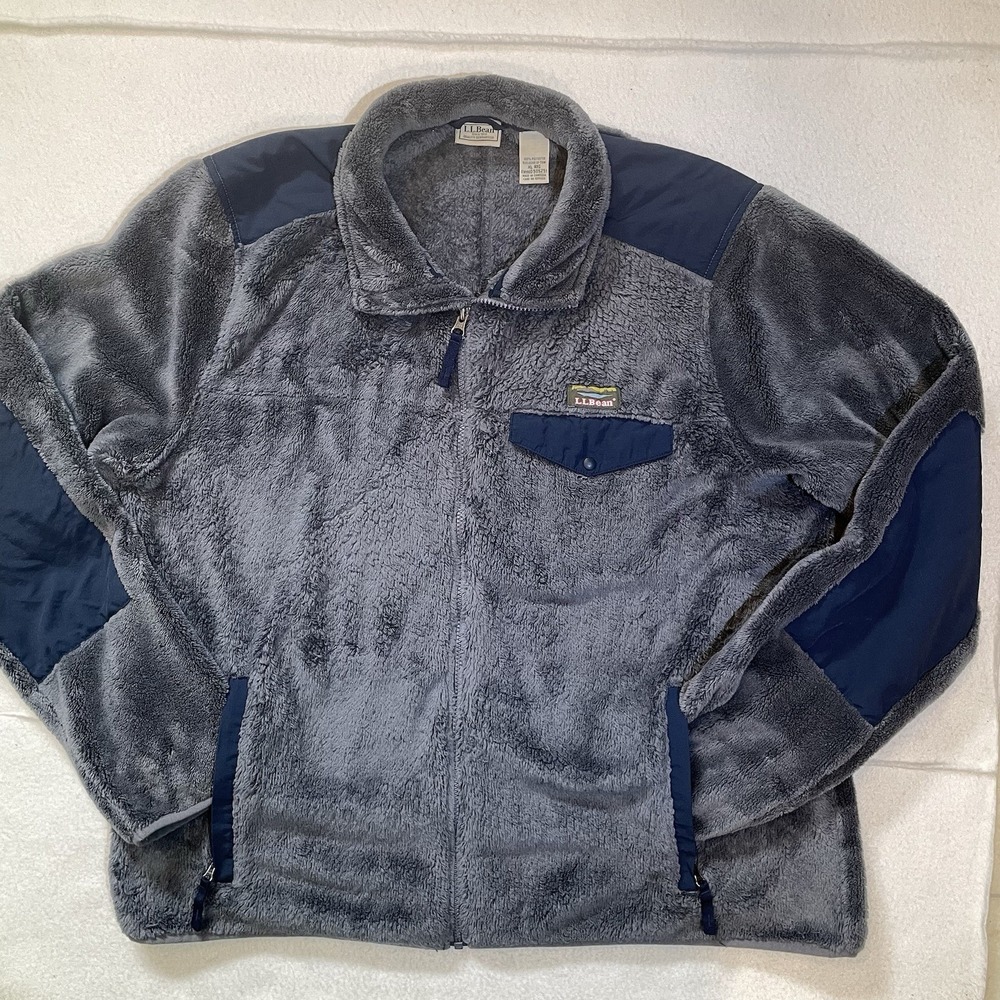 L.L.Bean Hi-Pile Fleece Jacket Gray Full Zip Men's Size XL Fleece Lined Retro